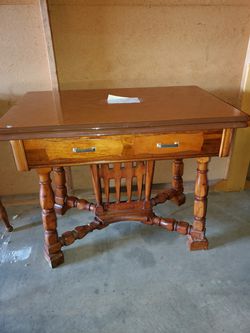 Vintage metal top wooden desk table mid century
