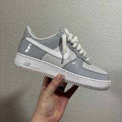 Nike Af1 Grey And White Thick Laces