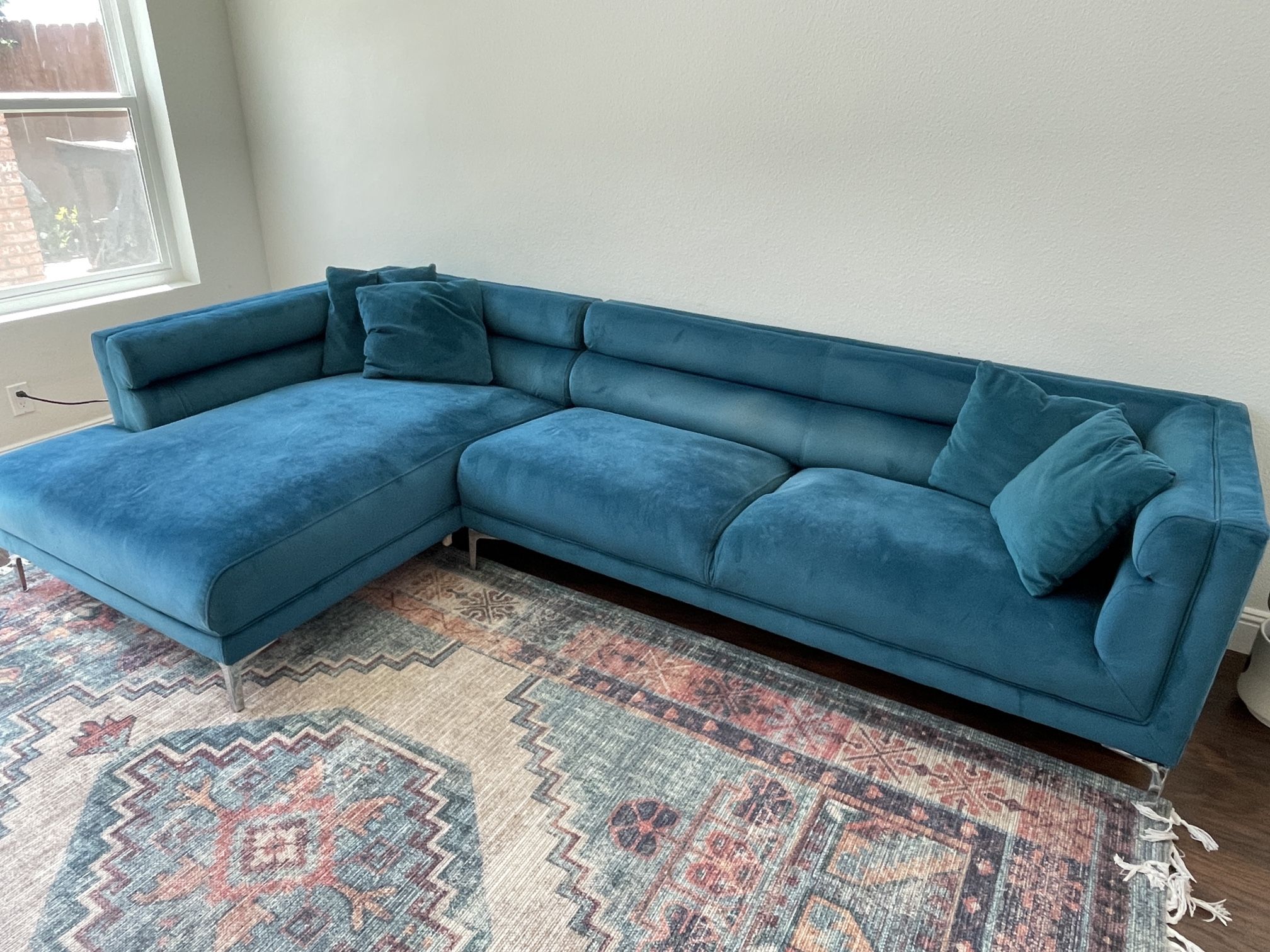 Teal Velvet Sectional Couch