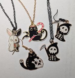 Halloween Necklaces And Earrings Black Cat Skeleton Spider Pumpkin Bat Skeleton Bones