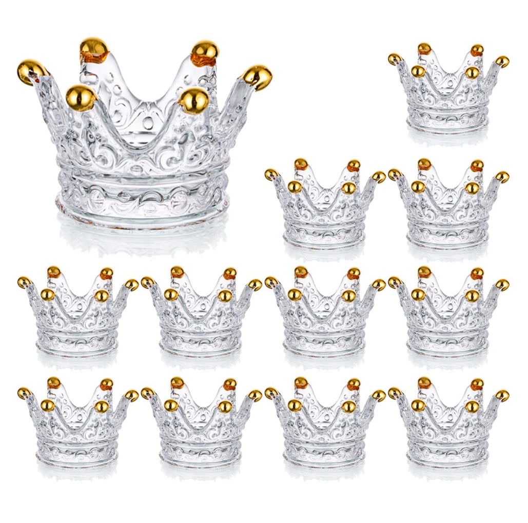 Crown Glass Tealight Candle Holder Set of 12 Votive Candle Holders for Wedding, Party and Home Decor (Gold Tips)