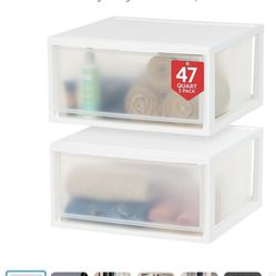 47 Qt. Plastic Drawer Storage Organizer Stacking Drawers, 2-Pack