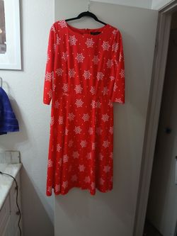 Red Snowflake Print Midi Dress