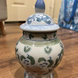 Vintage Blue, Green & Pink Ginger Jar