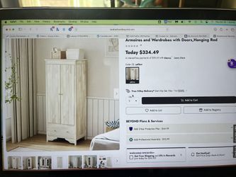 New Solid Wood Wardrobe Closet w/ Drawer And Hanging Rod