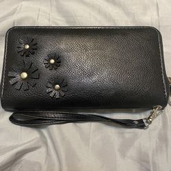 Black flower wallet