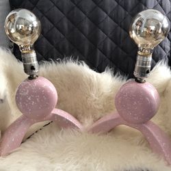 Mid century  Modern  Speckled  Pink Set Of  Side Lamps w/ Edison Bulbs