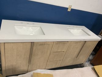 72” Light Brown Bathroom Vanity with Engineered Marble Top (V100)