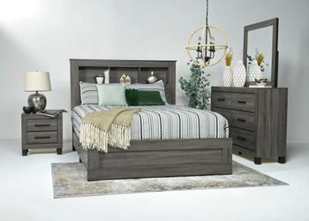 Queen Bookcase Bed Set - Dresser, Mirror, Nightstand