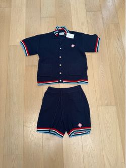 Casablanca Navy Blue knitted shorts and shirt set