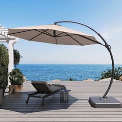 LAUSAINT HOME Outdoor Patio Umbrella with Base included, 11 FT Deluxe Curvy Cantilever Umbrella Heavy Duty Offset Hanging Umbrella with 360° Rotation