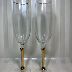 Vintage Bohemian Gold Stem Flutes 