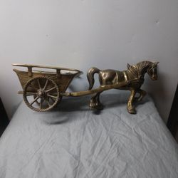 Vintage Brass Horse Wagon 