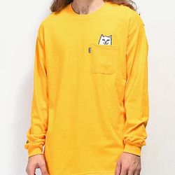 RIPNDIP Yellow Gold Peeking Lord Nermal Long Sleeve Graphic Top