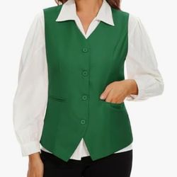 Mint Limit Womens Green V-Neck Sleeveless Button Up Blazer Vest Suit Waistcoat Gilet