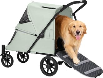 ONLY $115: Pet Stroller with Ramp for Large Dogs up to 132lbs, Large Pet Gear for Multiple Dogs/ Cats