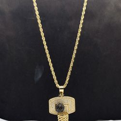 14k solid rope Gold chain  and Basket ball pendant , necklance gold pendant