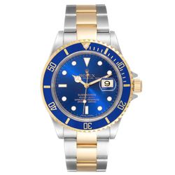 *2012 Men's Rolex 40mm Submariner Oyster Perpetual Two Tone 18K Yellow Gold / Stainless Steel Watch with Blue Dial and Blue Bezel. (Pre-Owned Box/Card