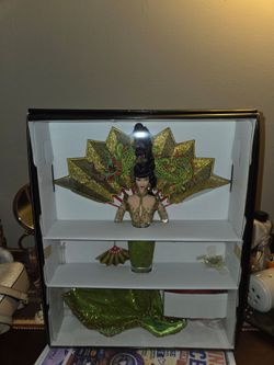 Collector Barbie Doll in Ornate Green Gold Gown