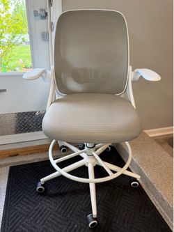 Brand New White/Grey Mesh Back Height Adjustable Rolling Drafting Chair w/Flip Up Armrests