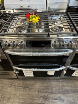 LG Smart Slide In Double Oven Gas Range With Pro Bake & InstaView In PrintProof Stainless Steel Read Description