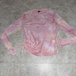 POPULAR 21 Sheer Pink Tie Dye Long Sleeve Top Women L Slit Tie Hem