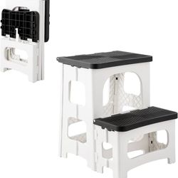 Folding 2-Step Stool, 8" 17" Non-Slip Collapsible Stools, Bedside Stepstools, Hold up to 300 lbs, Portable Footstool for Kitchen Home Toilet Bedroom O