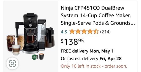 Ninja CFP451CO DualBrew System 14 Cup Coffee Maker Single Serve