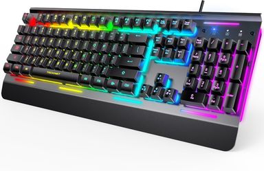 TECKNET Gaming Keyboard, USB Wired Computer Keyboard, 15-Zone RGB Illumination, IP32 Water Resistance, 25 Anti-ghosting Keys, All-Metal Panel (Whisper