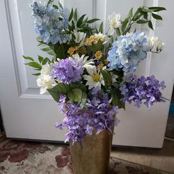 17” Metal Vase With Flowers 