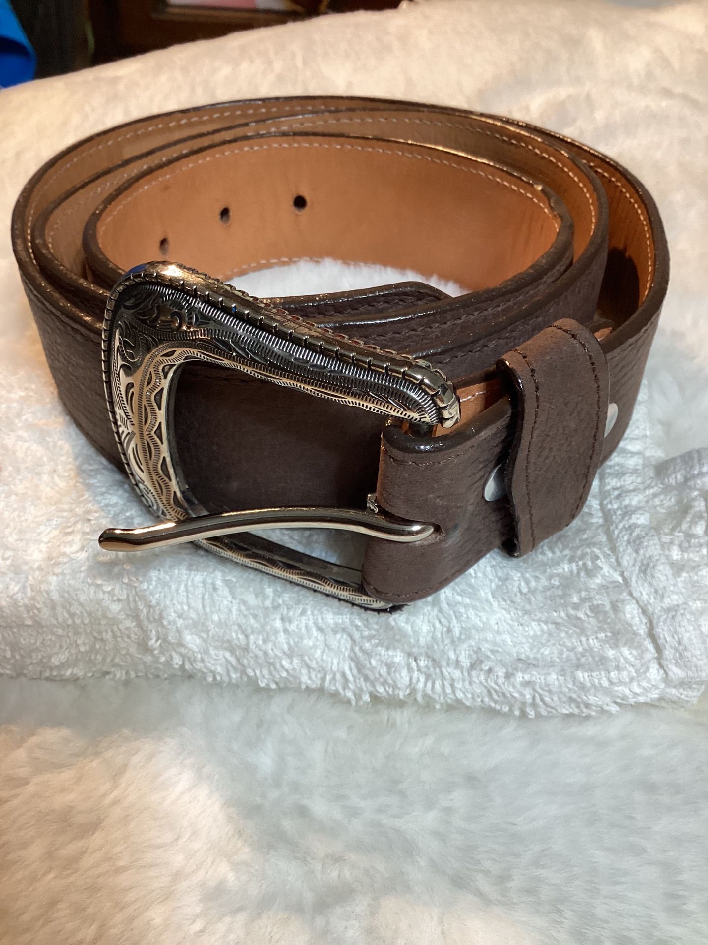 Cuatrero Western Leather Belt With Metal Buckle - Size 42