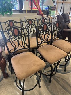 Set of 6 Wrought Iron Bar Stools