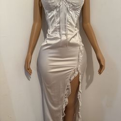 White satin maxi dress