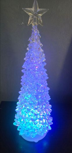 Small lighted Christmas tree, 13 1/2 inches tall.