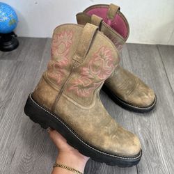 Ariat Fatbaby Western Cowboy Boots Women 10 B Brown Pink Pull On Leather