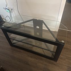 Modern Glass TV Stand with Metal Frame