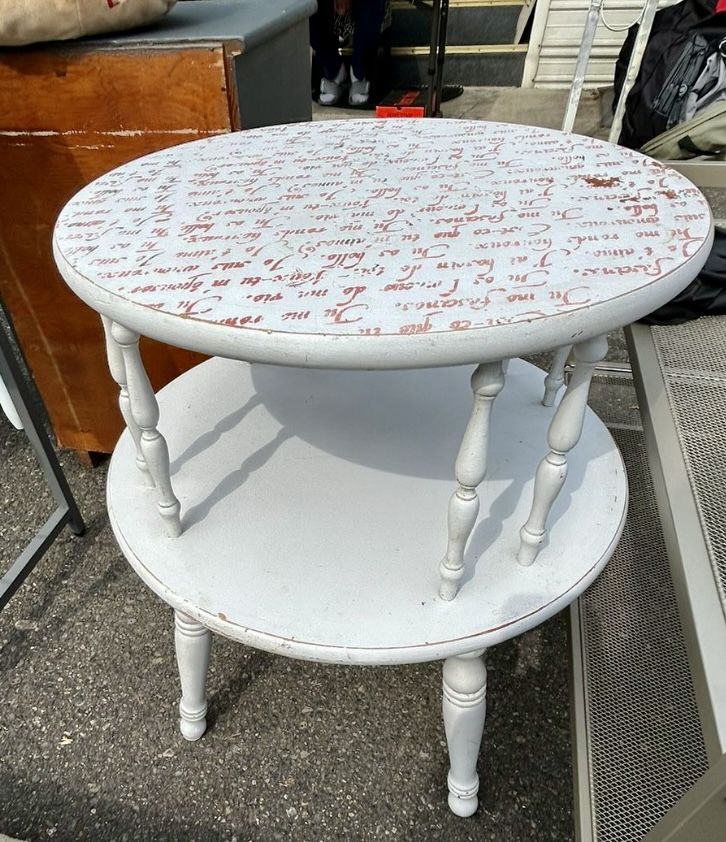 White Round Side Table Two Levels