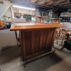 Solid Oak Bar And 5 Stools