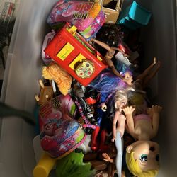 Full bucket of all sorts of toys