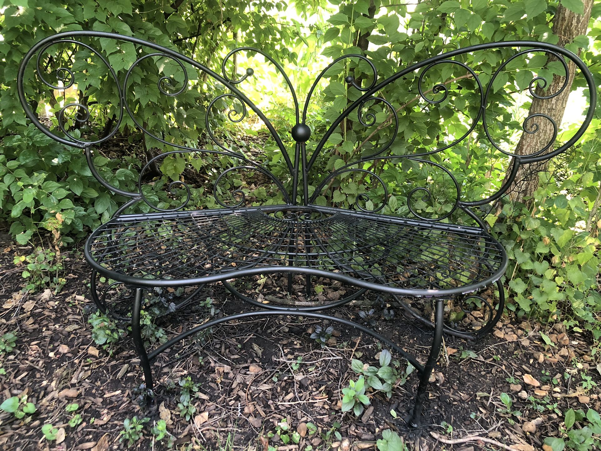 Black Metal Patio Or Garden Loveseat. Butterfly Designed 