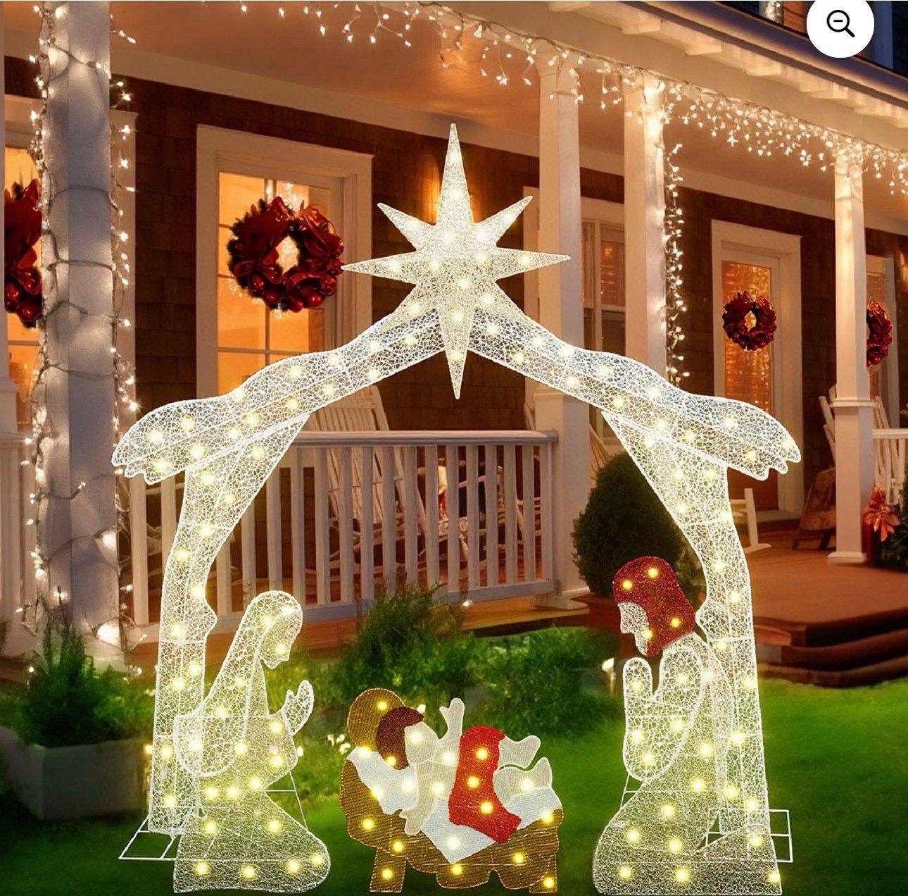 AWQM Lighted Outdoor Nativity Scene for Christmas Decor, 5.5ft Outdoor Nativity Display Set Yard Decoration W/140 Warm Lights, Holy Family Jesus Chris
