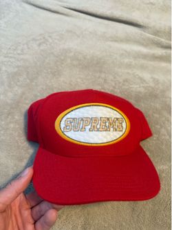 🧢 Supreme Chenille Oval Logo 5-Panel Snapback Hat – Red (SS22) - Authentic