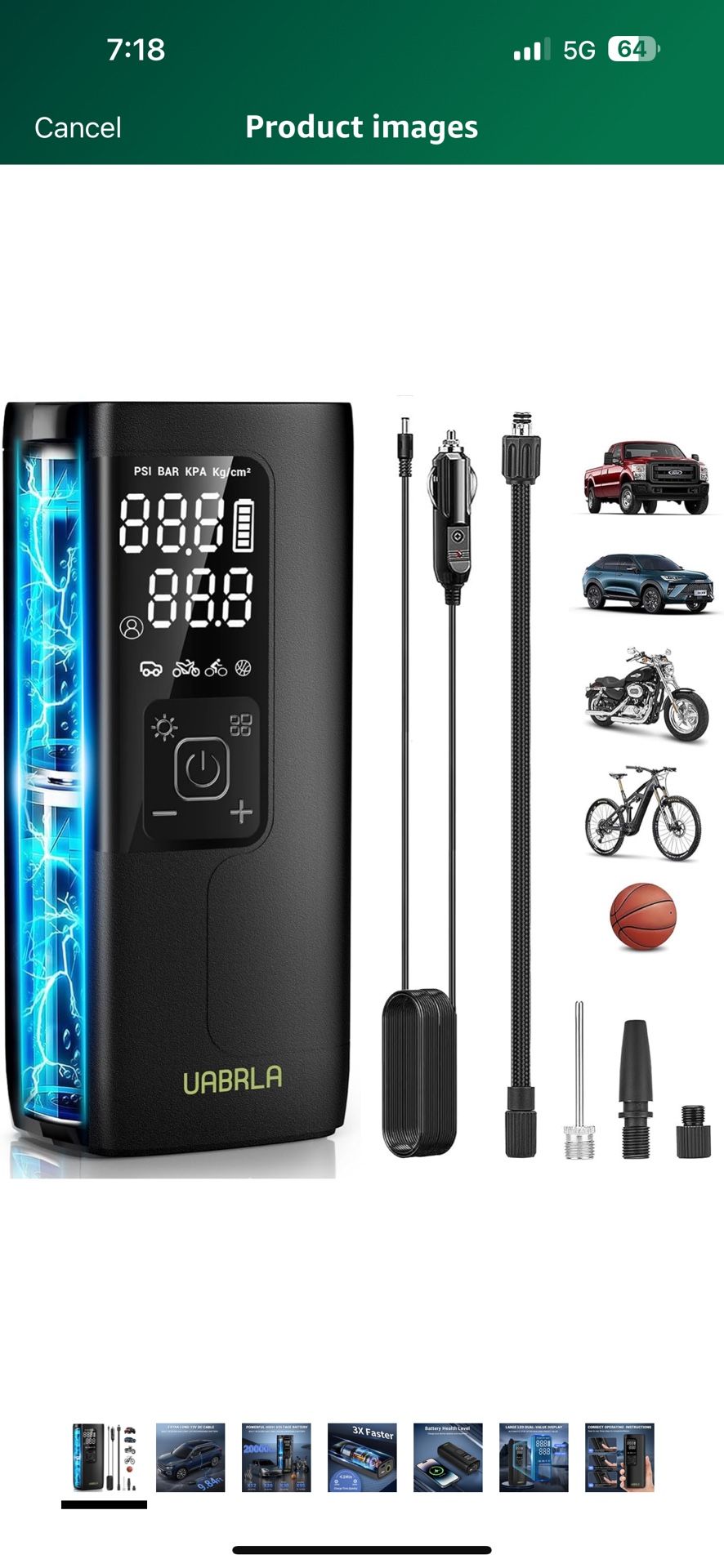 Tire Inflator Portable Air Compressor 20000mAh & 12V DC Air Pump for Car, 3X Faster Cordless Tire Pump for Car, Bicycle, Motorcycle, Ball, with Tire P