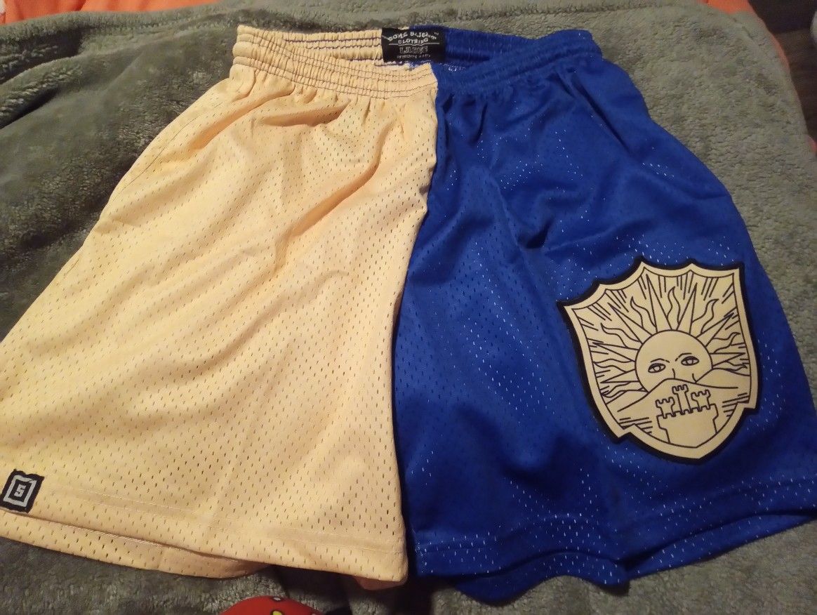SOME SLIGHT CLOTHING Men's Two-Tone Mesh Shorts With Sun Patch
