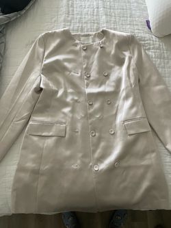 Size large Cream Double-Breasted Collarless Blazer Dress