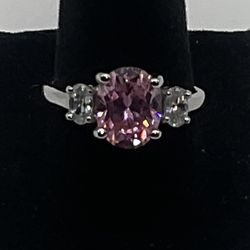 Sterling Silver Pink & White Cubic Zirconia Size 8 Ring
