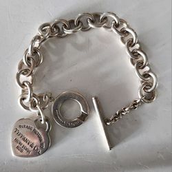 Authentic Sterling Tiffany Heart toggle bracelet- engraved jeweler can  remove easily