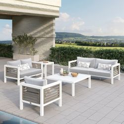 Grand Leisure Cullen 5-piece Outdoor Deep Seating Set, White