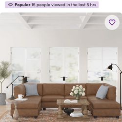 Brown Faux Leather Sectional With 2 Ottomans