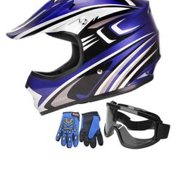 JAGASOL DOT Youth Motocross Offroad Street Dirt Bike Helmets For Kids 8-14,BMX MX ATV Helmet With Goggles DOT Approved X-Large BLUE

